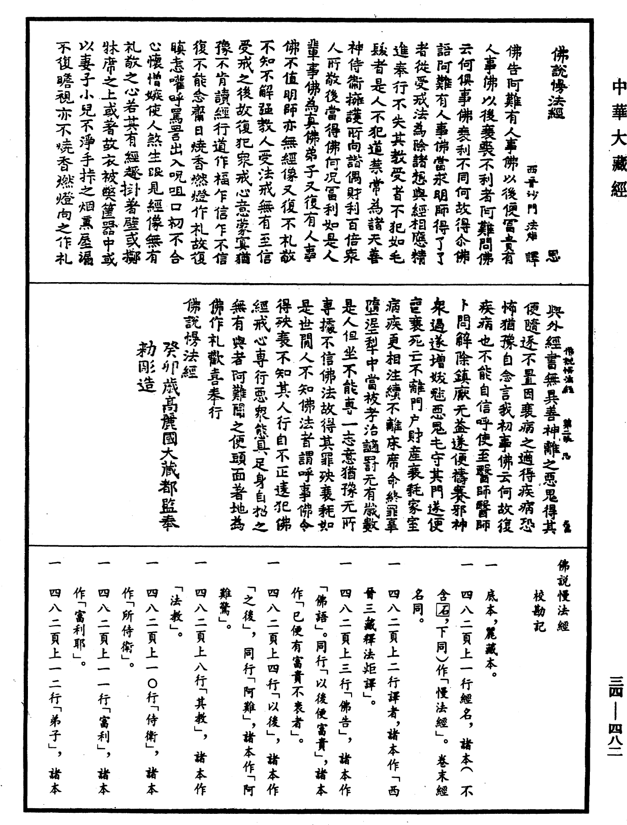 佛說慢法經《中華大藏經》_第34冊_第0482頁