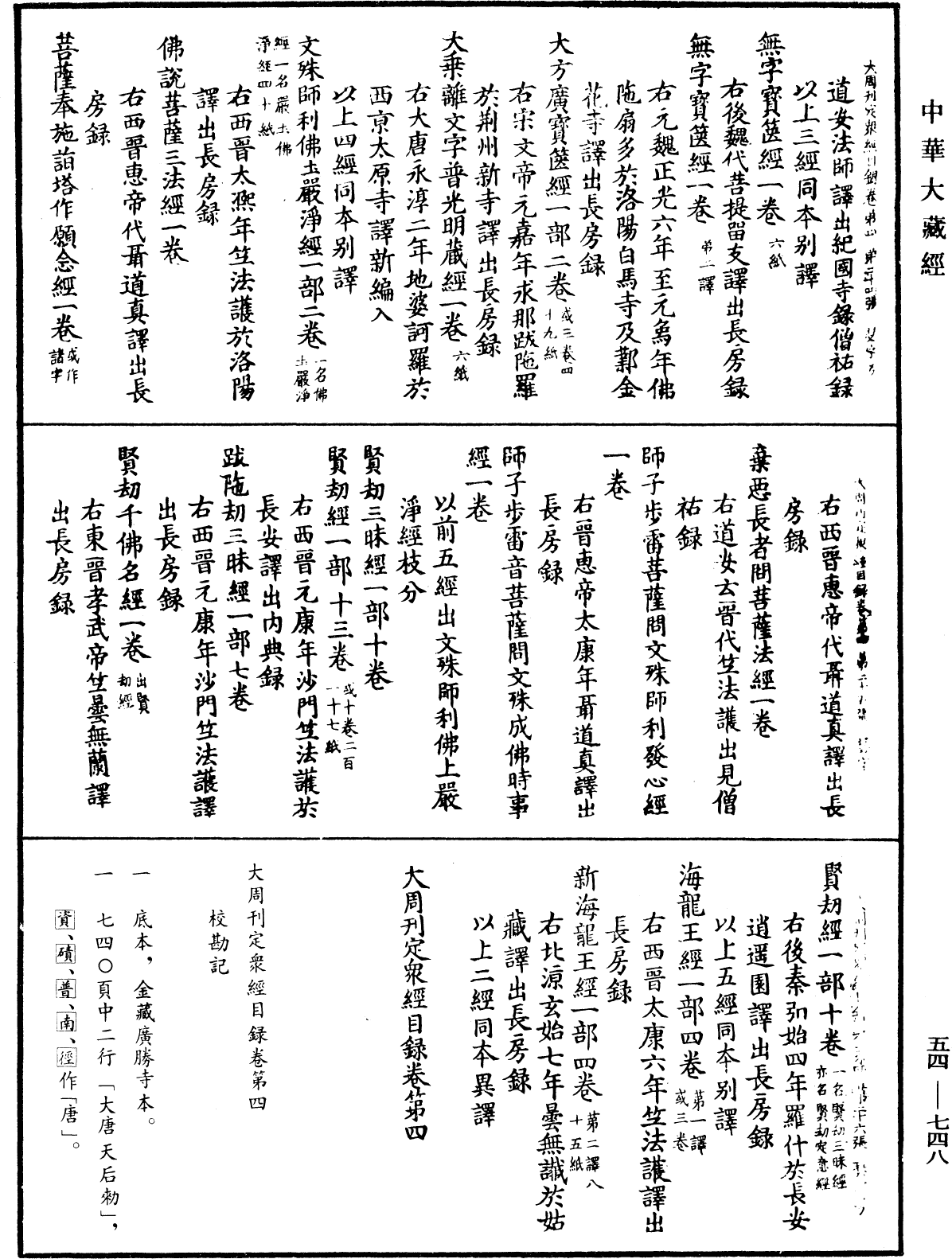 大周刊定眾經目錄《中華大藏經》_第54冊_第748頁