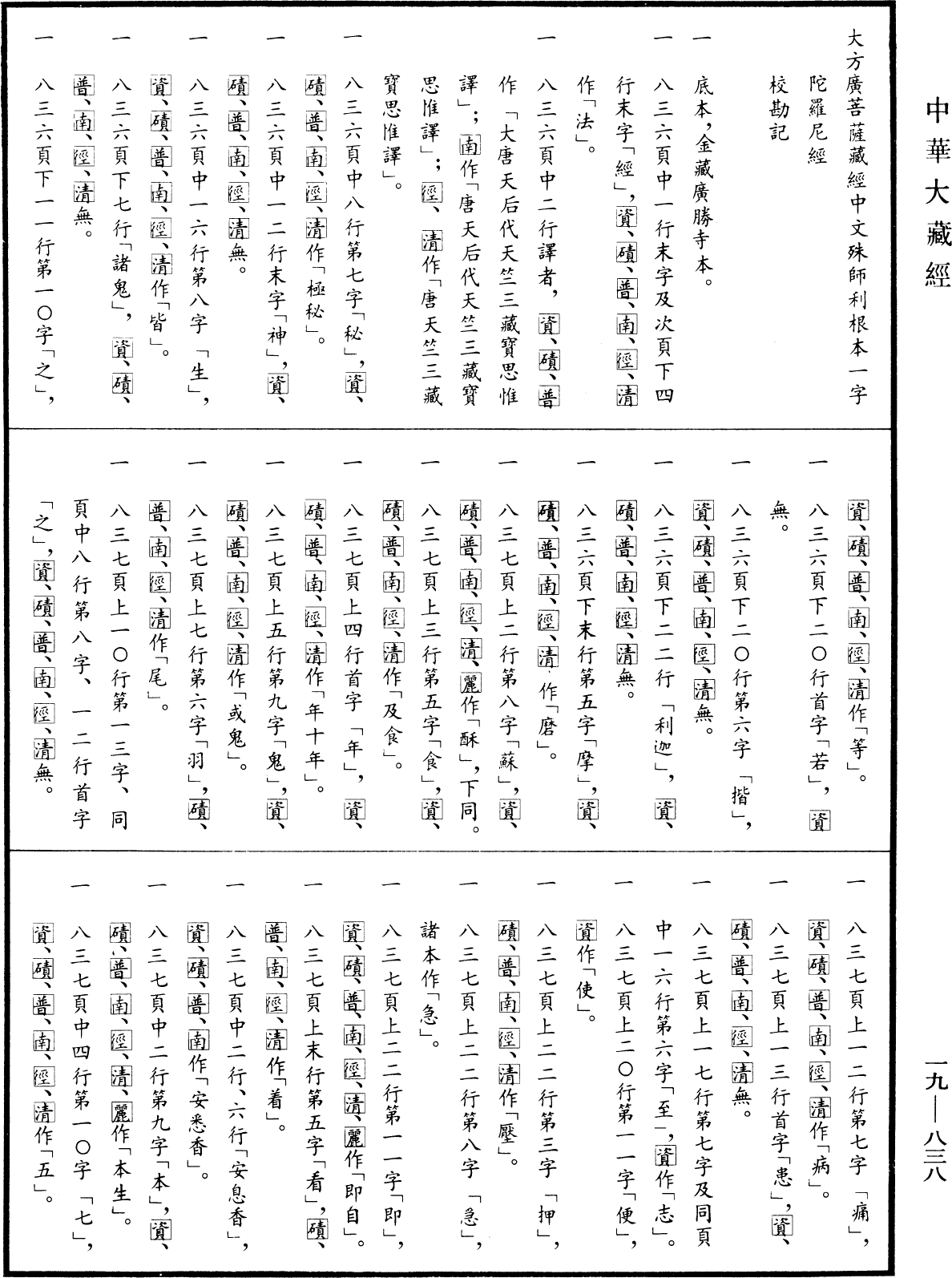 大方廣菩薩藏經中文殊師利根本一字陀羅尼經《中華大藏經》_第19冊_第838頁