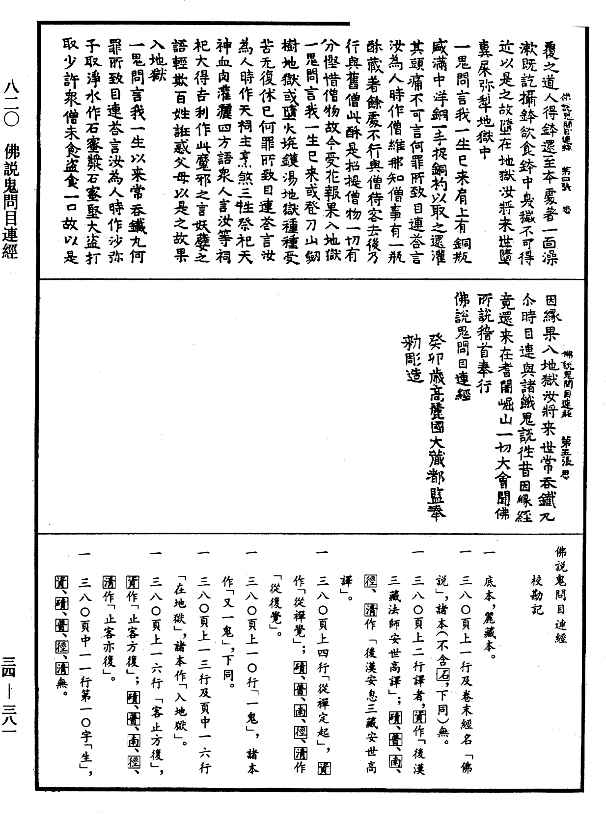 佛說鬼問目連經《中華大藏經》_第34冊_第0381頁