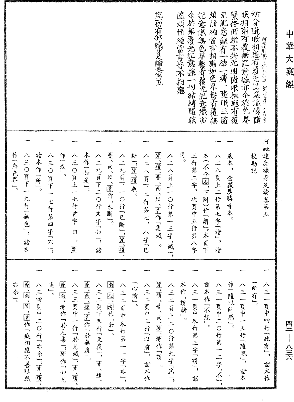 阿毗達磨識身足論《中華大藏經》_第43冊_第836頁