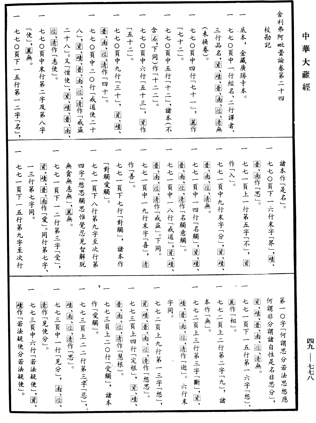 舍利弗阿毗曇論《中華大藏經》_第49冊_第0778頁