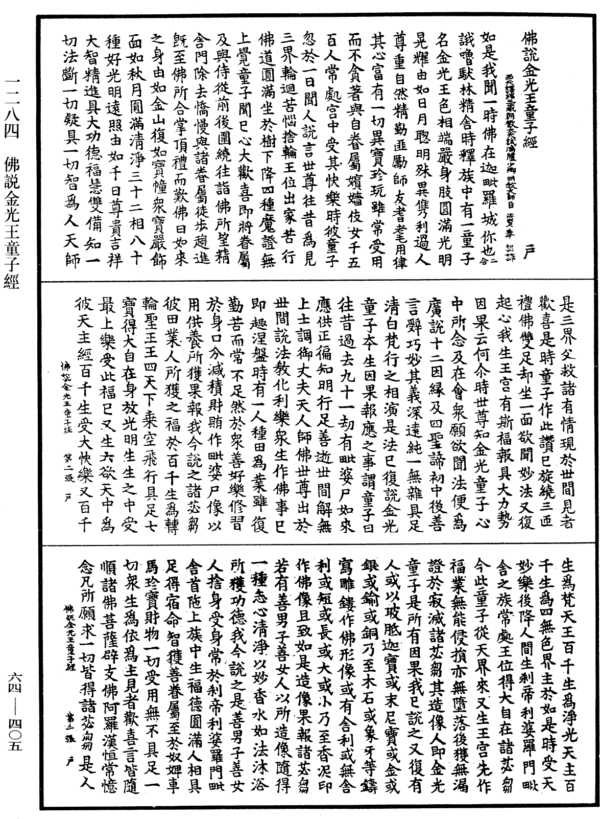 佛說金光王童子經《中華大藏經》_第64冊_第0405頁