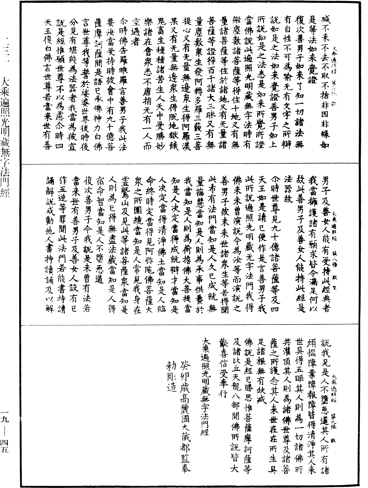 大乘遍照光明藏無字法門經《中華大藏經》_第19冊_第045頁