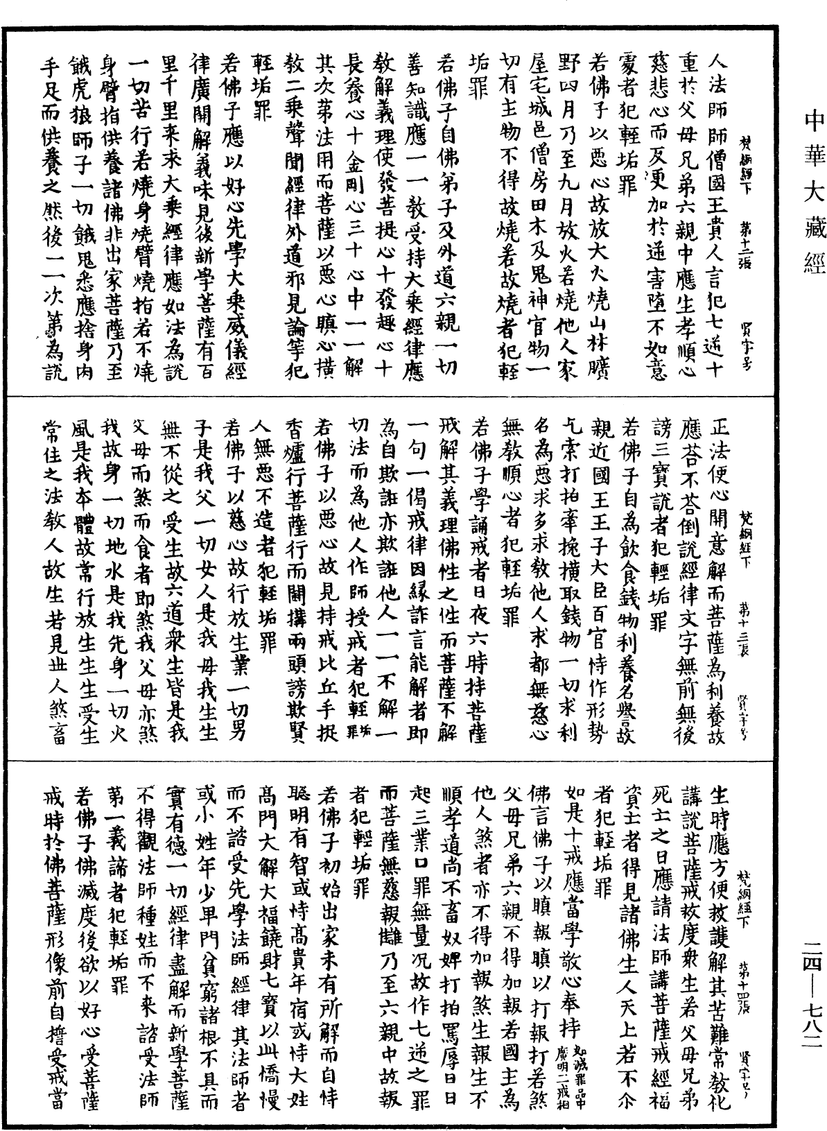 梵網經盧舍那佛說菩薩心地戒品第十《中華大藏經》_第24冊_第782頁